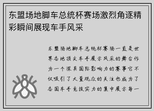 东盟场地脚车总统杯赛场激烈角逐精彩瞬间展现车手风采